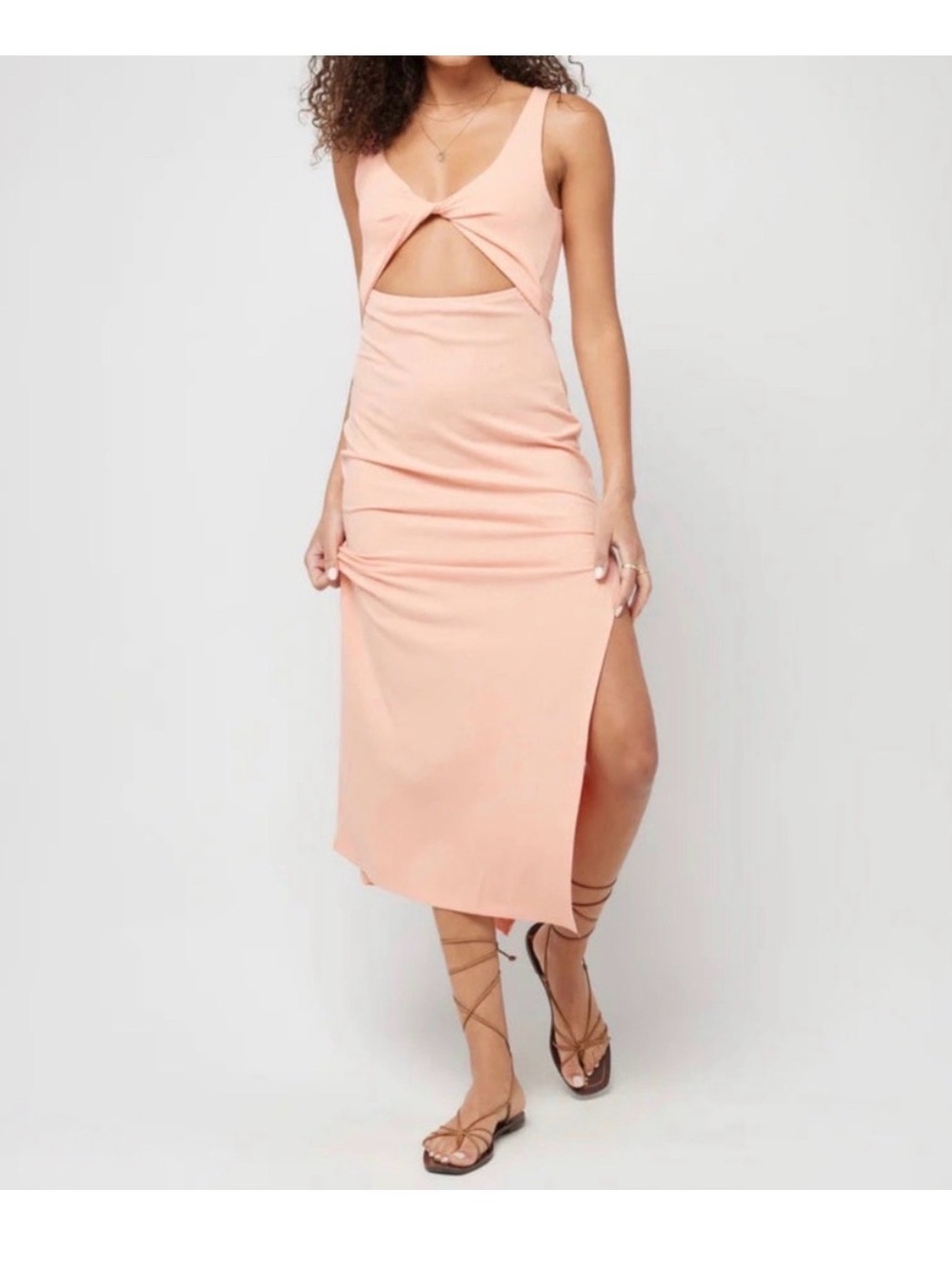 L*Space Nico Sleeveless Twist Front Cutout Midi Dress in Peach